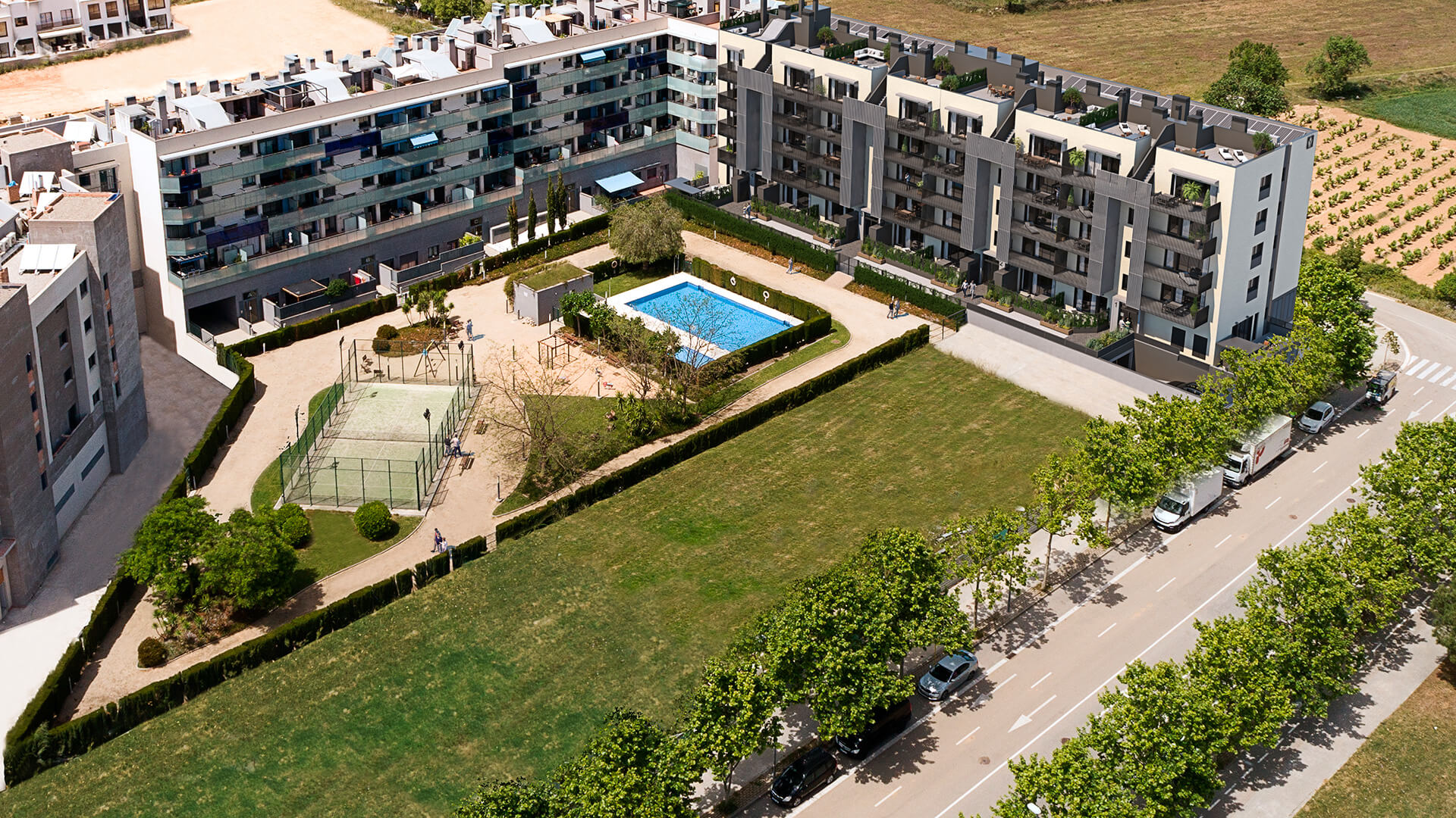 Llum de Vilafranca - Vista exterior de l'edifici i zona comunitària - Vilafranca, Barcelona